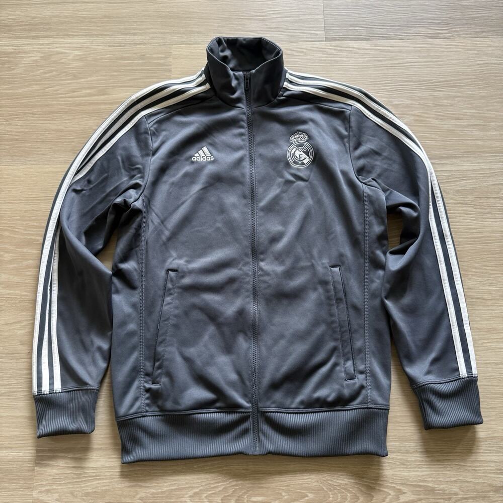 Adidas Real Madrid Grey Striped Warm Up Track Jacket Small